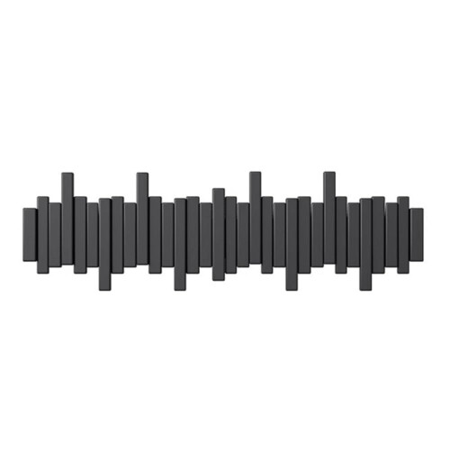 Solid Wood Wall Mounted Coat Rack with Foldable Piano Key Hooks, SpaceSaving Modern Design, Black 65cm