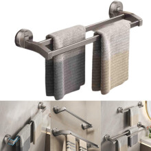 2Pack Bathroom Suction Towel Rack 50cm, Wall Mounted Double Bar RustResistant Stainless Steel Gun Gray
