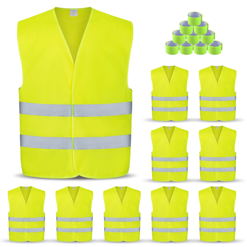 10 Pack Visibility Safety Vests With Reflective Bands For Construction, Traffic, Running, Security 9330225222712