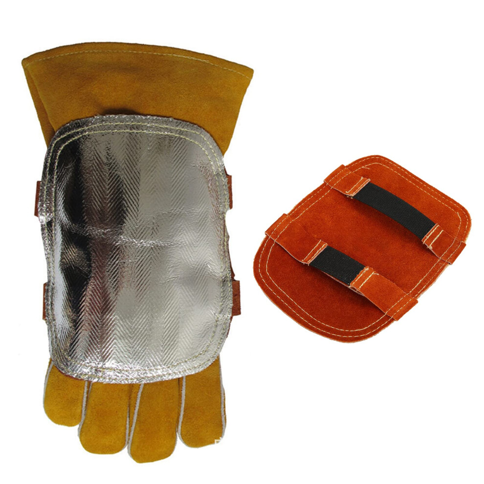 Leather Welding Hand Pad With Aluminized Heat Shield, Heat Resistant Split Cowhide Protection For Hot Work 9330225224266