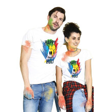 Bon Organik Couple Happy Holi Disney T-Shirt (COUPLEHOLIDBON4296_Mænd L)