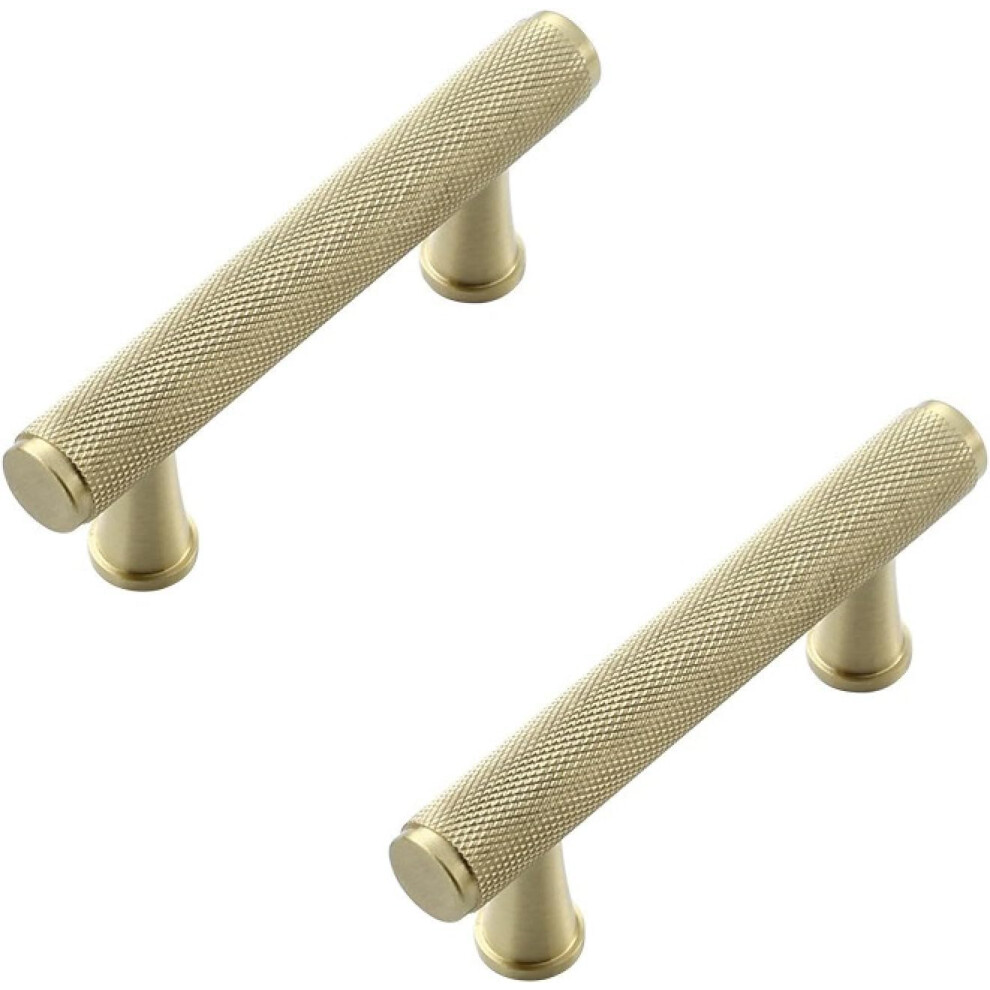 Solid Brass Cabinet Handles 64Mm Satin Gold Finish Drawer Pulls 2 Pack For Wardrobe And Door 9073542897569