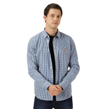 Thomas Scott Homens | Manga Longa | Xadrez | Slim Fit | 100% Algodão | Gola Aberta | Camisas Casuais (Navy_S)