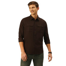 Thomas Scott Herr | Långärmad | Enfärgad | Dubbel ficka | Slim Fit | 100% Bomull | Spridkrage | Casual | Skjorta (Kaffe_3XL)
