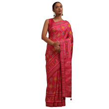 Soch Kvinnor Fuchsia Dola Silk Patola Print Saree Med Stenarbete