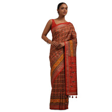 Soch Kvinnors Rost Dola Silke Pochampally Saree Med Stenarbete