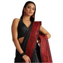 Soch Kvinnor Svart Tussar Vävd Design Saree