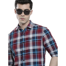 The Indian Garage Co Herrar Bomull Rutiga Slim Fit Skjorta (1122-SHDCTWYD-02-02_Maroon S)