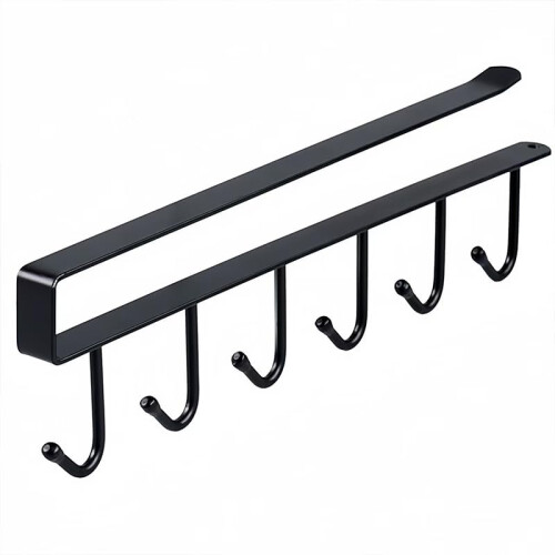 Wall Mounted Hooks Rack with 6 Hooks, SpaceSaving Under Cabinet Mug Holder for Kitchen, Durable Iron Construction