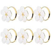 Napkin Rings Set of 6 Napkin Rings Holders White Flowers Napkin Buckles Elegant Napkin Holders for Dinner Table
