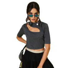 Style Quotient Dames Charcoal Grijs Effen Cropped Top Met Uitsnijding