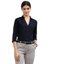 Style Quotient Dames Effen Marineblauwe Viscose Rayon Semi-Formele Overhemd