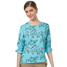 Style Quotient Dames Blauwe En Multi Bloemenprint Polyester Casual Top