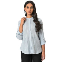 W for Woman Lichtblauwe Top met Mandarin Kraag (Maat: 3XL)-23FEW31251-312298