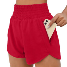High Waist Women's Shorts Breathable Quick Dry-rose red S