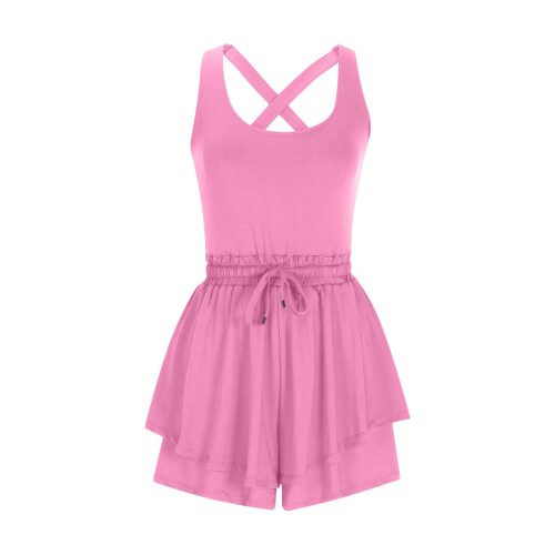 Women's Romper Sleeveless Running Athletic Padded-orangered M 2