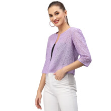 Style Quotient Dames Lilac Zelfontwerp Bloemen Kant Regelmatige Open Voorzijde Shrug