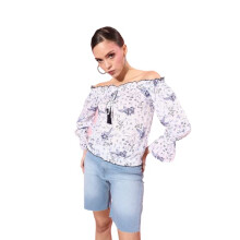 Style Quotient Dames Wit & Blauw Bloemenprint Off-Shoulder Blouson Top