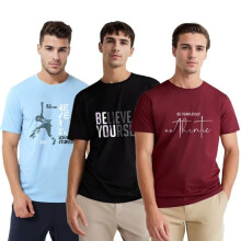 Camiseta Nobero de Algodão para Homem com Estampa de Letras Regular Fit (1M-Twts-C0765-147X3_Azul Claro/Vermelho Vinho/Preto, Médio