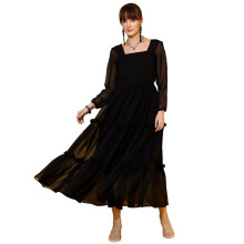 Sheetal Associates Kvinders Casual Langærmet Crepe Fit And Flare Kjole (S, Regular, Sort)