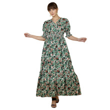 Sheetal Associates Kvinders Casual Puffærmer Crepe Blomstret Fit Og Flare Kjole Grøn