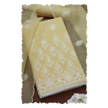 Material de Vestido Desmontado Soch Mulheres Amarelo Claro com Bordado e Trabalho em Fio