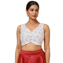 Blusa Off White em Georgette com Apliques e Alças Removíveis
