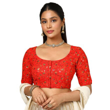 Blusa Bordada em Georgette Vermelha para Mulheres com Lantejoulas
