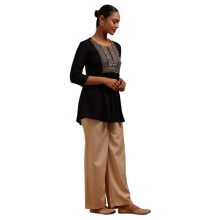 Soch Dames Zwarte Rayon Geborduurde Tuniek Met Zari