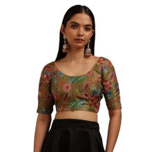 Blusa Padded Floral em Tecido Verde Oliva com Lantejoulas da Soch