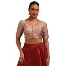 Blusa Padded de Seda Artística Feminina Soch com Estampa Floral em Pêssego