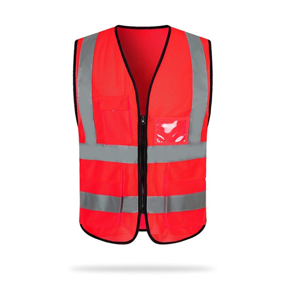 Reflective Safety Vest With Pockets, Breathable Mesh Visibility Running Vest Red 27.6 Inch 9771547753520