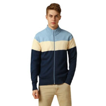 Suéter Pullover de Manga Longa Slim Fit com Gola Alta em Cinza Colorblock para Homens Dennis Lingo
