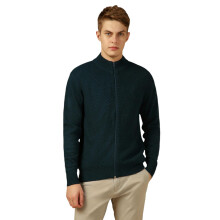 Suéter Masculino Slim Fit Azul Sólido com Gola Alta de Manga Longa