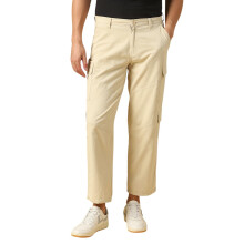 Dennis Lingo Herre Beige Solid Cotton Loose Fit Cargo Bukser