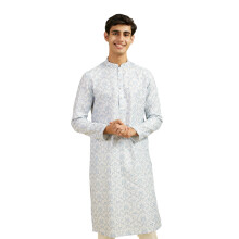 Diwas By Manyavar Camisa de Seda Artística Impressa para Homens (Azul Acinzentado, XXL)