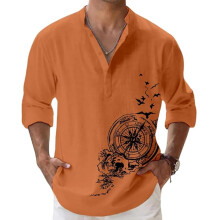 Deemoon Camisa Kurta Casual de Manga Longa para Homens Laranja