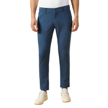 Dennis Lingo Mænds Denim Blå Solid Bomulds Chinos Straight Fit