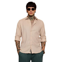 Camisa Masculina Regular Fit Texturizada || Casual, Formal e Empresarial || (Disponível em Tamanho Grande) Creme