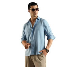 Camisa Masculina Regular Fit Texturizada Toque Suave || Casual, Formal e de Negócios || (Disponível em Tamanhos Grandes) Azul Céu