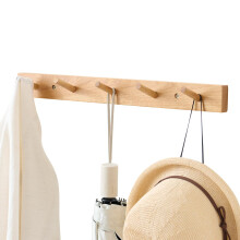 Hickory Wood Wall Coat Rack 20 Inch with 5 Hooks, Durable Space‑Saving Rack for Entryway and Bathroom