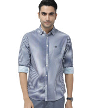 Camisa Slim Masculina Indian Garage Co (1019-SH18-01-Azul & Branco_Azul Médio)