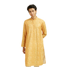 Diwas By Manyavar Camisa Impressa em Algodão para Homens (Mostarda, XXXL)