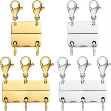 4 Piezas de Cierres para Múltiples Capas de Collares, Separadores de Collares de Plata y Oro para Superponer, Conectores de Joyería con Cierres