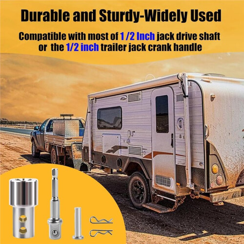 Trailer Jack Crank Handle Power Drill Adapter with 1/2" Socket Adapter Bit, Trailer Jack Drill for Top Wind Crank Handle 1