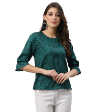 Style Quotient Dames Donkergroen en Zwart Abstract Geprint Polyester Casual Top