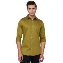 Camisas Casuais de Manga Longa Slim Fit Allen Solly para Homens em Verde Oliva