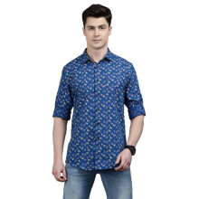 Camisas Casuais Allen Solly para Homem em Azul, Slim Fit, Manga Longa