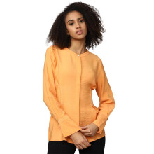 Camisa Feminina Allen Solly de Viscose Sólida com Colarinho (Laranja, Médio)