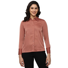 Dames Bruin Effen Lange Mouwen Shirt